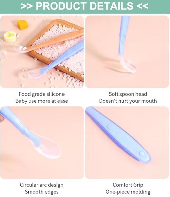 Buy 1st Step Silicone Spoon with long handle for Baby - Blue (Pack of 2) Online in India at uyyaala.com