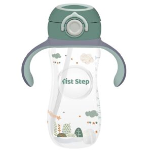 1st Step Silicone Straw Sipper with dual Handle for Baby - 330ml, Dark Grey