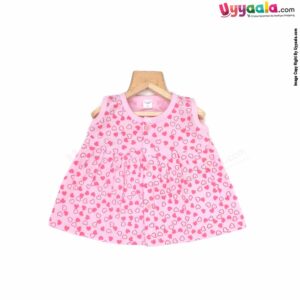 MOMMAS Sleeveless Baby Frock, Front Opening Button Model, Premium Quality Cotton Baby Wear, (3-6M)
