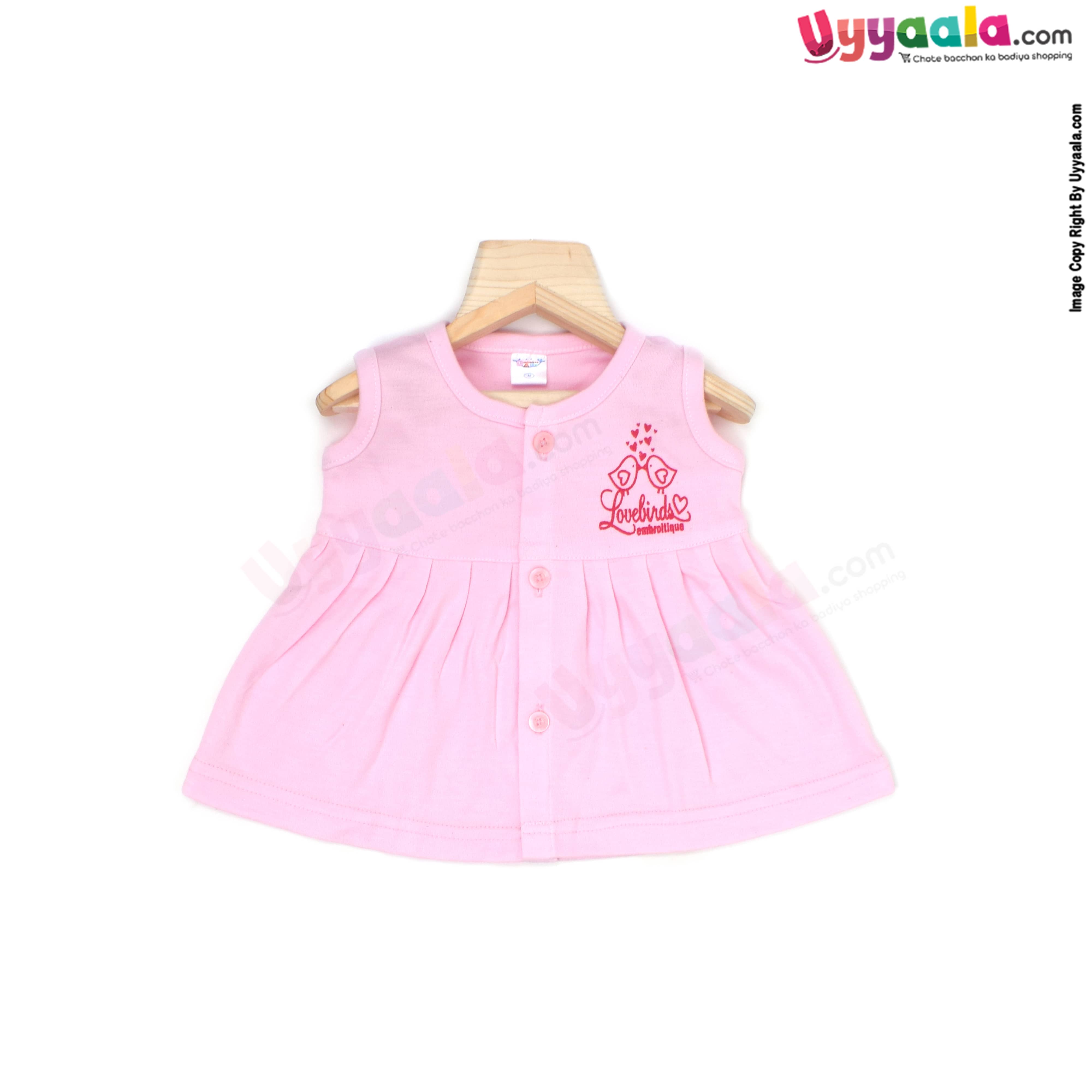 MOMMAS Sleeveless Baby Frock, Front Opening Button Model, Premium Quality Cotton Baby Wear, (3-6M)
