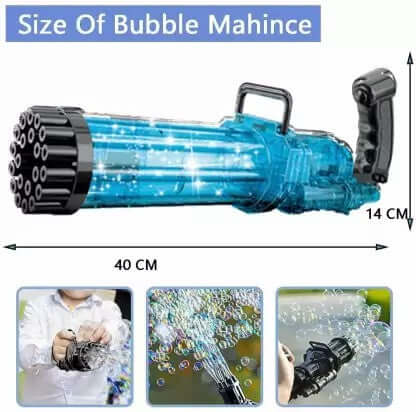 21 Hole Gatling Bubble Gun Toy with Liquid Bottle & Tray for Kids - 3+ Y age - Blue