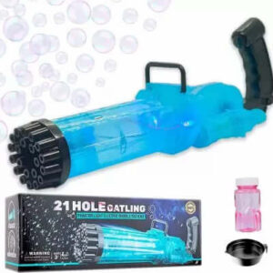 21 Hole Gatling Bubble Gun Toy with Liquid Bottle & Tray for Kids - 3+ Y age - Blue