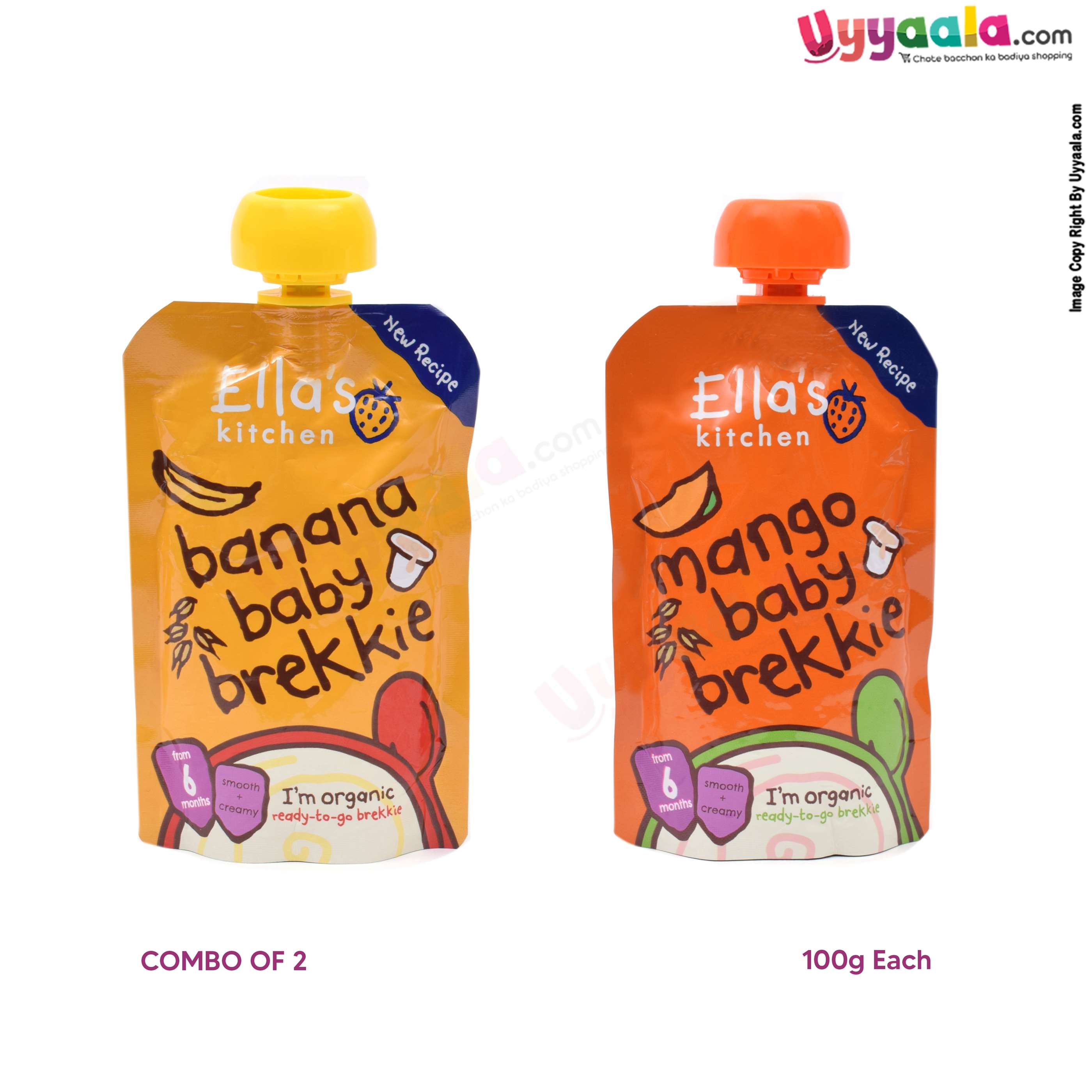 ELLAS KITCHEN Banana baby brekkie and mango baby brekkie, purees for babies, pack of 2(100g each) - 6 months +