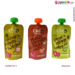 ELLA'S KITCHEN Pear+apple baby rice, spinach apples + swedes and squash carrots apple + prunes purees for babies, pack of 3(120g each) - 4 months +