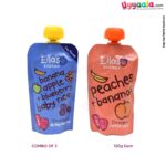 ELLA'S KITCHEN Peaches + banana and banana apple + blueberry baby rice purees for babies, pack of 2(120g each) - 4 months +