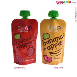 ELLA'S KITCHEN Strawberries + apples and bananas + apples purees for babies, pack of 2(120g each) - 4 months +