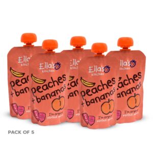 ELLA'S KITCHEN Peaches + bananas, super smooth purees for babies - 120gm, 4-6 months ,Pack of 5