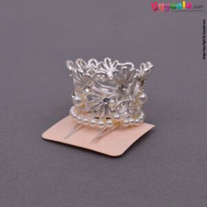 Fancy round hair crown pin with pearls for kids, silver