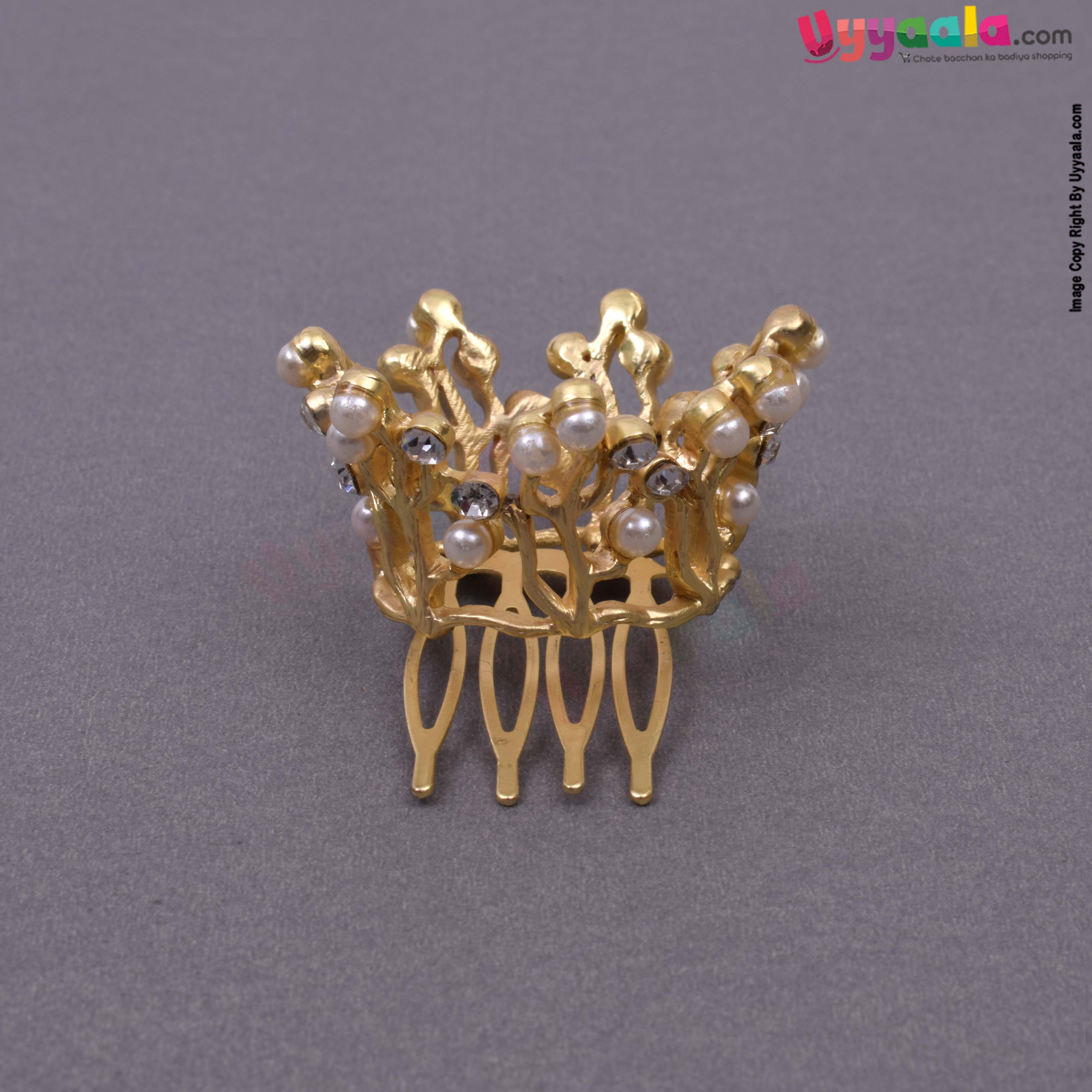 Fancy round hair crown pin with pearls for kids