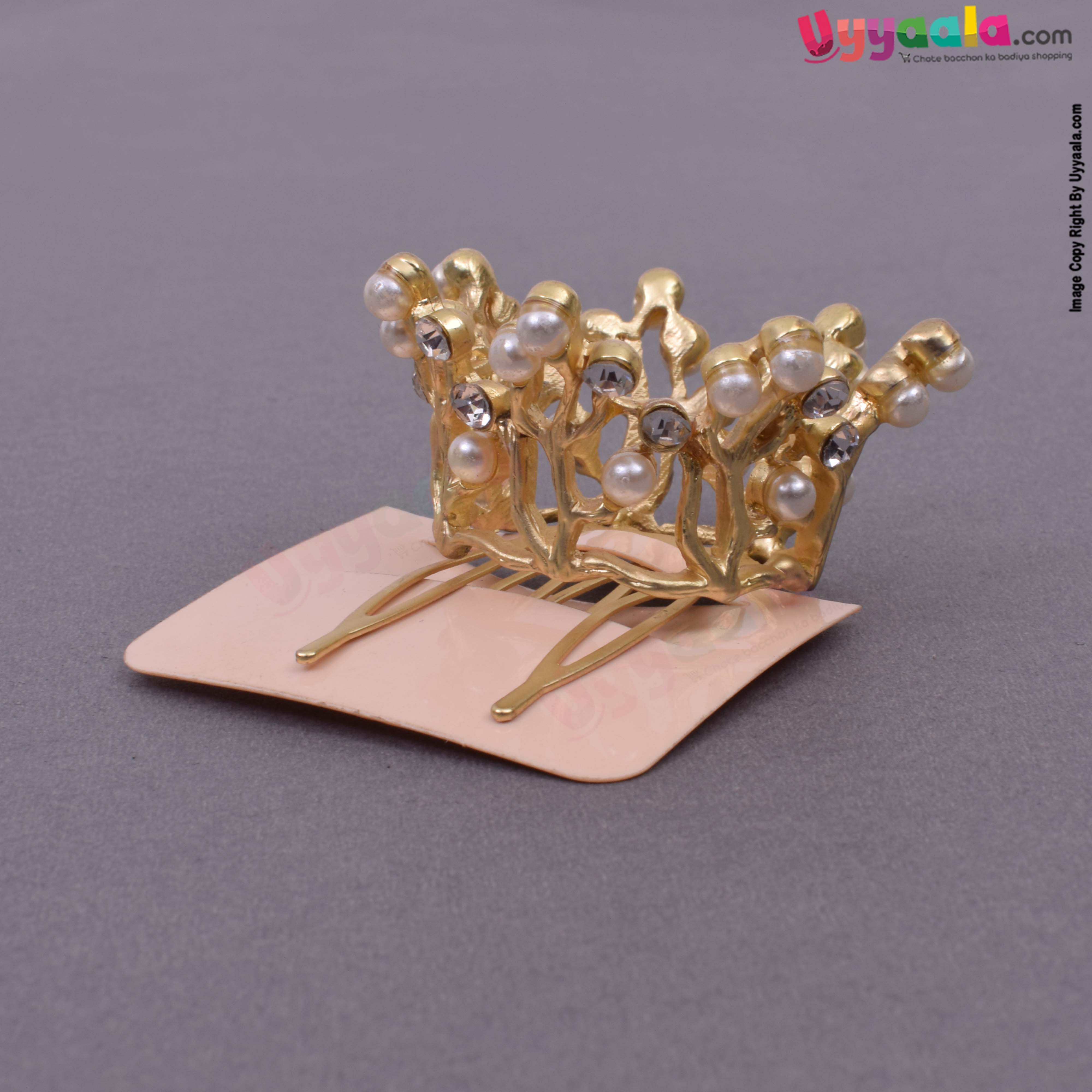 Round hair crown pin with pearls for kids