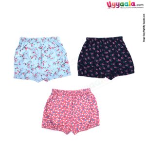 BLOSSOM JUNIOR Bloomer, premium cotton for girls, pack of 3 - multi color with flowers & dots print