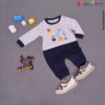 WONDER CHILD Full romper with full sleeves for new born, cotton - grey & navy blue, new born