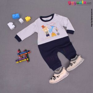 WONDER CHILD Full romper with full sleeves for new born, cotton - grey & navy blue, new born