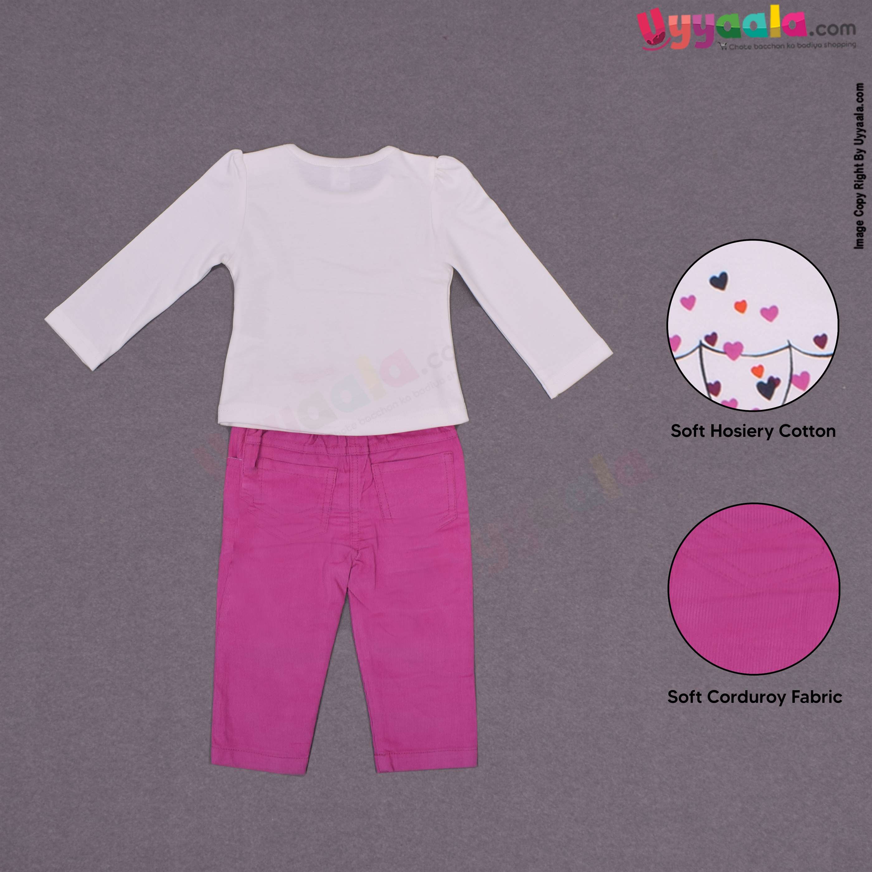 TOFFY HOUSE T - shirt with pants for baby girls - white with girl print & pink