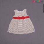 YELLOW DUCK Cotton sleeveless party wear frock for baby girl with bow applique- Cream with golden stripes