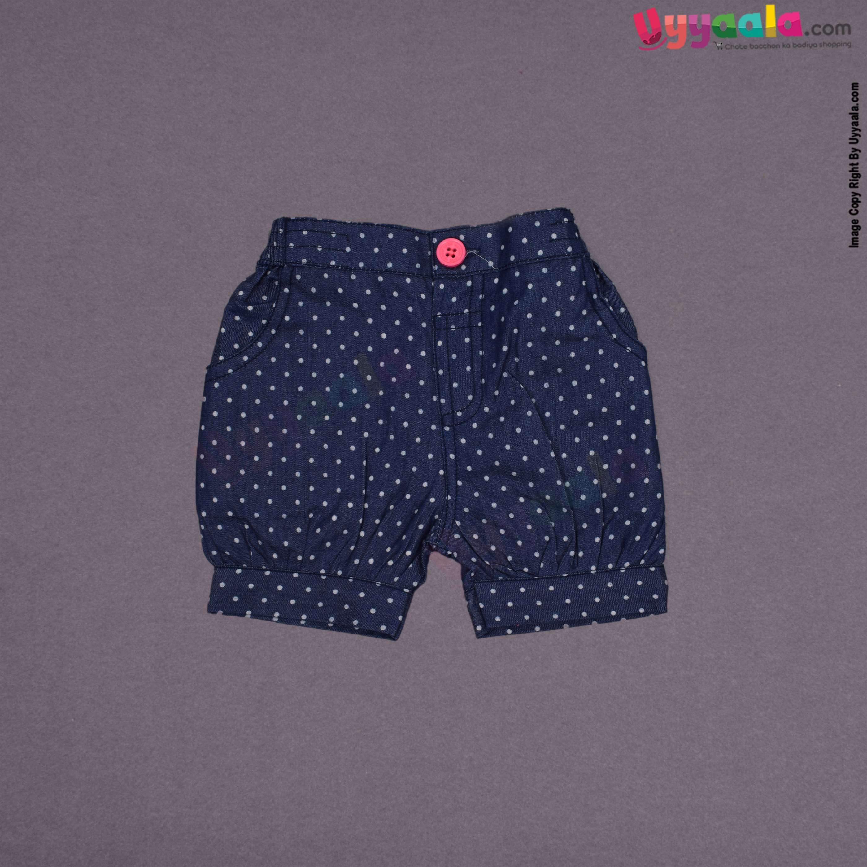 WONDER CHILD Party wear t shirt and short dress set for baby girl with animal and text print- pink & navy blue