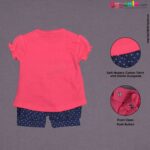 WONDER CHILD Party wear t shirt and short dress set for baby girl with animal and text print- pink & navy blue