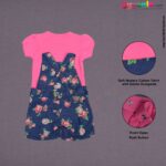 WONDER CHILD Party wear dungaree for baby girl with roses print- pink and blue