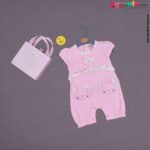 WONDER CHILD Party wear half romper for baby girl with bow patch and two pockets- Pink