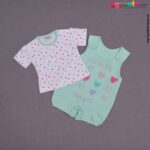 WONDER CHILD Party wear half romper for baby girl with text and love prints- white and green