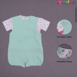 WONDER CHILD Party wear half romper for baby girl with text and love prints- white and green