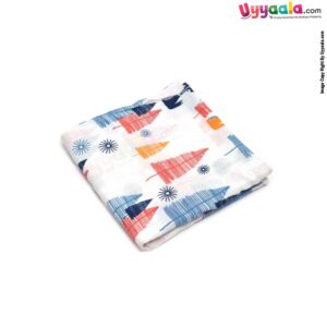 Double Layered Muslin Cotton Wrapper for Babies with Fox Print 0-24m Age, Size (117*105cm)-White