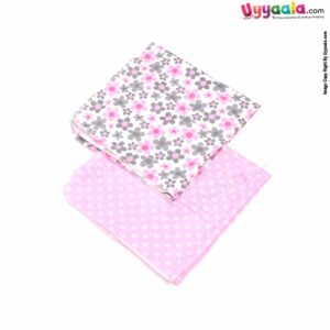 KOLACO Baby Soft Bath Cotton Towel with Floral Print Pack of 2 0+m Age, Size (74*73) - Light Pink & Multi Color
