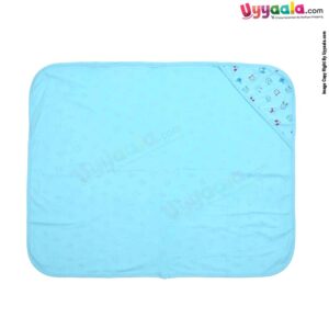 Hosiery Cotton Hooded Towel for Babies with Animal Print 0-12m Age, Size (86*72cm)- Blue