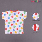 Doreme half sleeve front open jabla, hosiery cotton - white with assorted text print