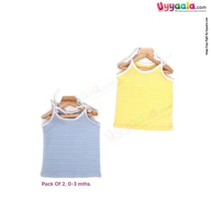 SNUG UP Sleeveless Baby Jabla Set, Top Opening Tie knot Lace Model, Premium Quality Cotton Baby Wear, Stripes Print, (0-3M), 2Pack - Blue & Yellow