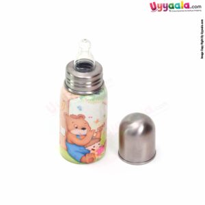 Stainless Steel Baby Feeding Bottle With Bear and Baby Print 220ml - Multicolor
