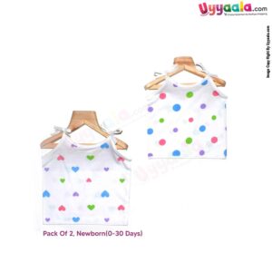SNUG UP Sleeveless Baby Jabla Set, Top Opening Tie knot Lace Model, Premium Quality Cotton Baby Wear, Hearts & Dots Print, (0-30 Days), 2Pack - White