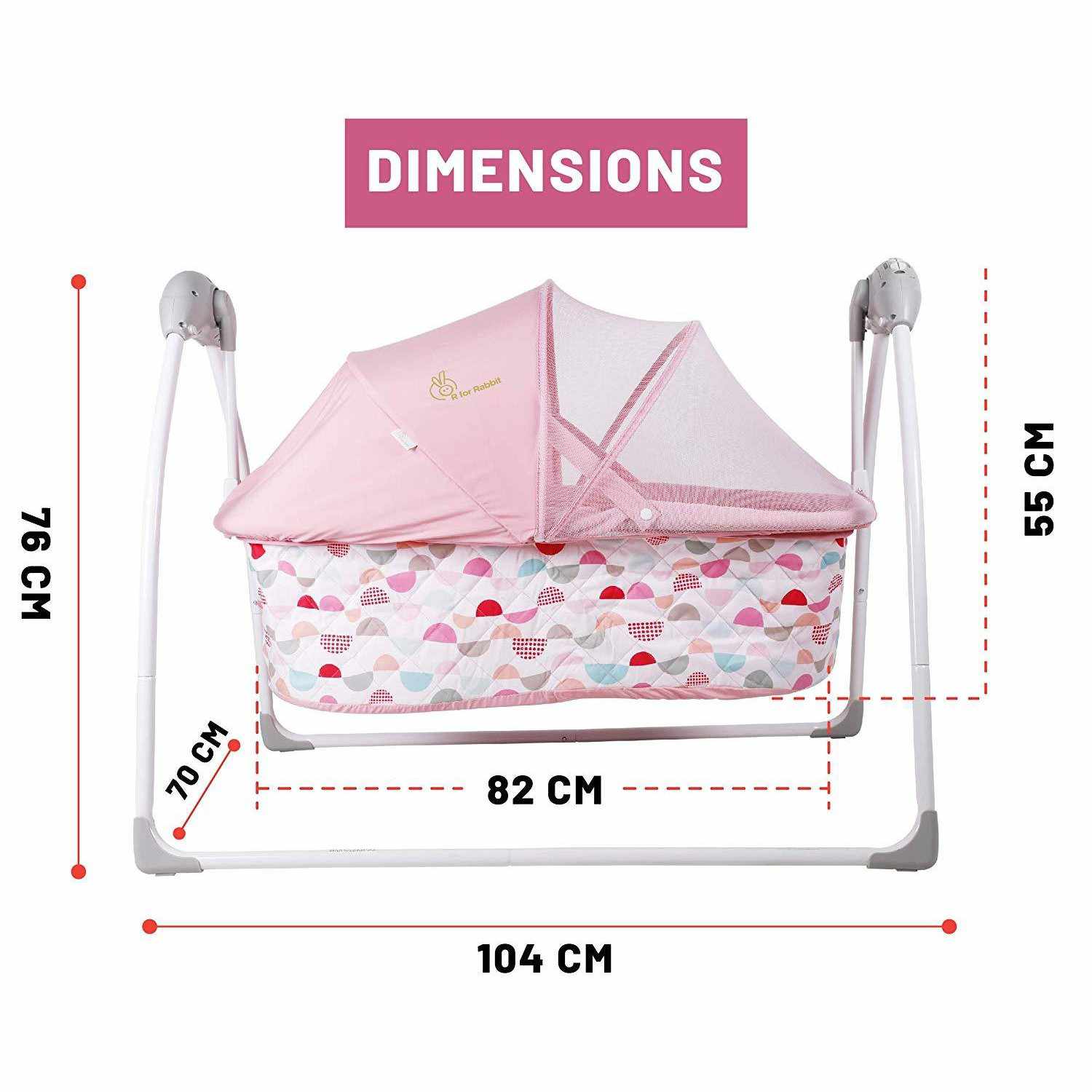 R FOR RABBIT Lullabies Baby Cradle with Remote Control & Mosquito Net - Pink