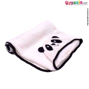Hooded Coral Fur Blanket with Panda Character, 0-24m - White
