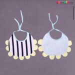 Baby Bib Soft Cotton Hosiery with Cute Kitty Print Pack of 2, Size(17*23cm)-White & Light Blue