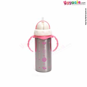 BABY STEPS Stainless Steel Twin Handle Baby Feeding Bottle With Open Top Straw Model 180ml