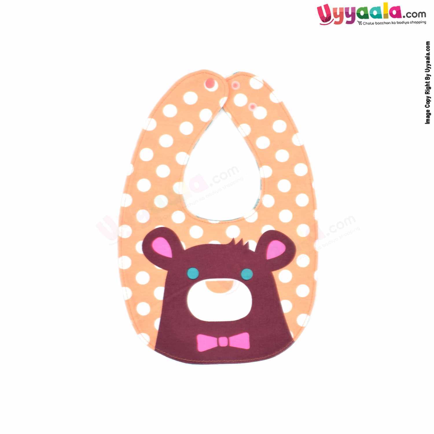 Baby Bib Soft Hosiery Cotton 2 in 1 Usable with Stripes & White Dots Print for Newborn, Size (29.5*20cm) - Light Green & Orange