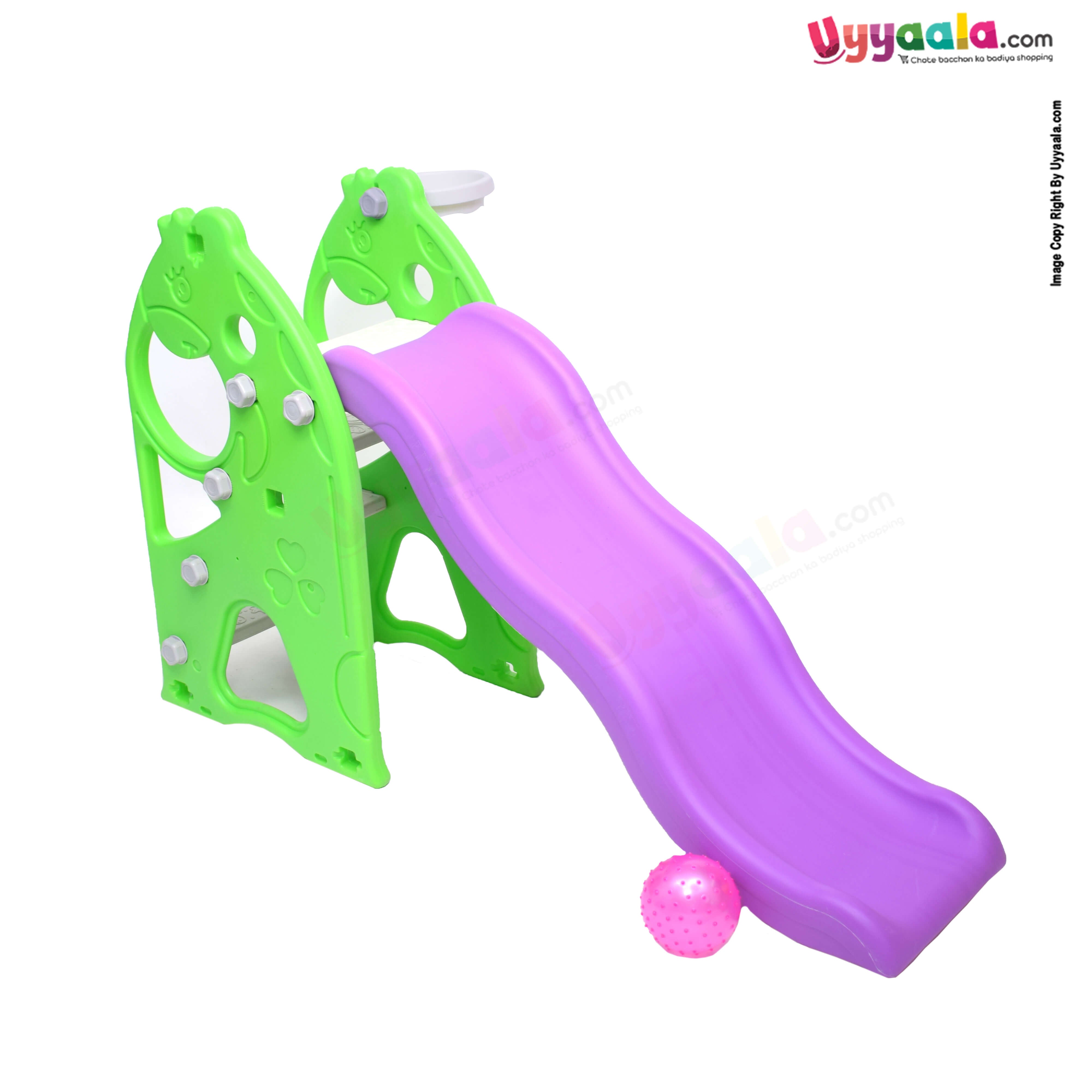 Indoor Slide for kids 1 Basket Ball with Hoop 1+ Age Size 150*55*110cms - Purple-Green