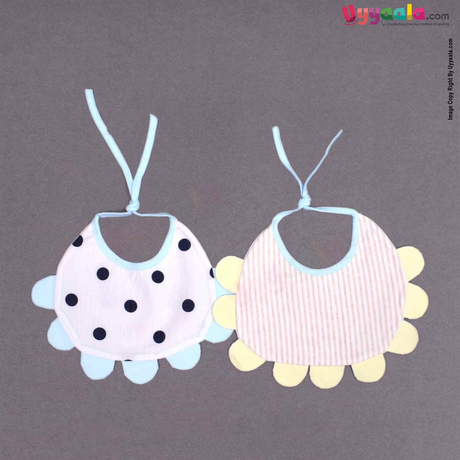 Baby Bib Soft Cotton Hosiery with Cute Kitty Print Pack of 2, Size(17*23cm)-White & Light Blue