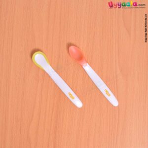 RIKANG Heat Discoloration Silicone Spoons Twin Pack For Babies 6+m age, Yellow & Pink