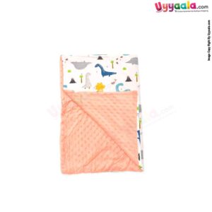 Double Layered Wrapper Premium One Side Velvet & Other Side Cotton with Dino Print for Babies 0-24m Age, Size(105*71cm)- White & Peach