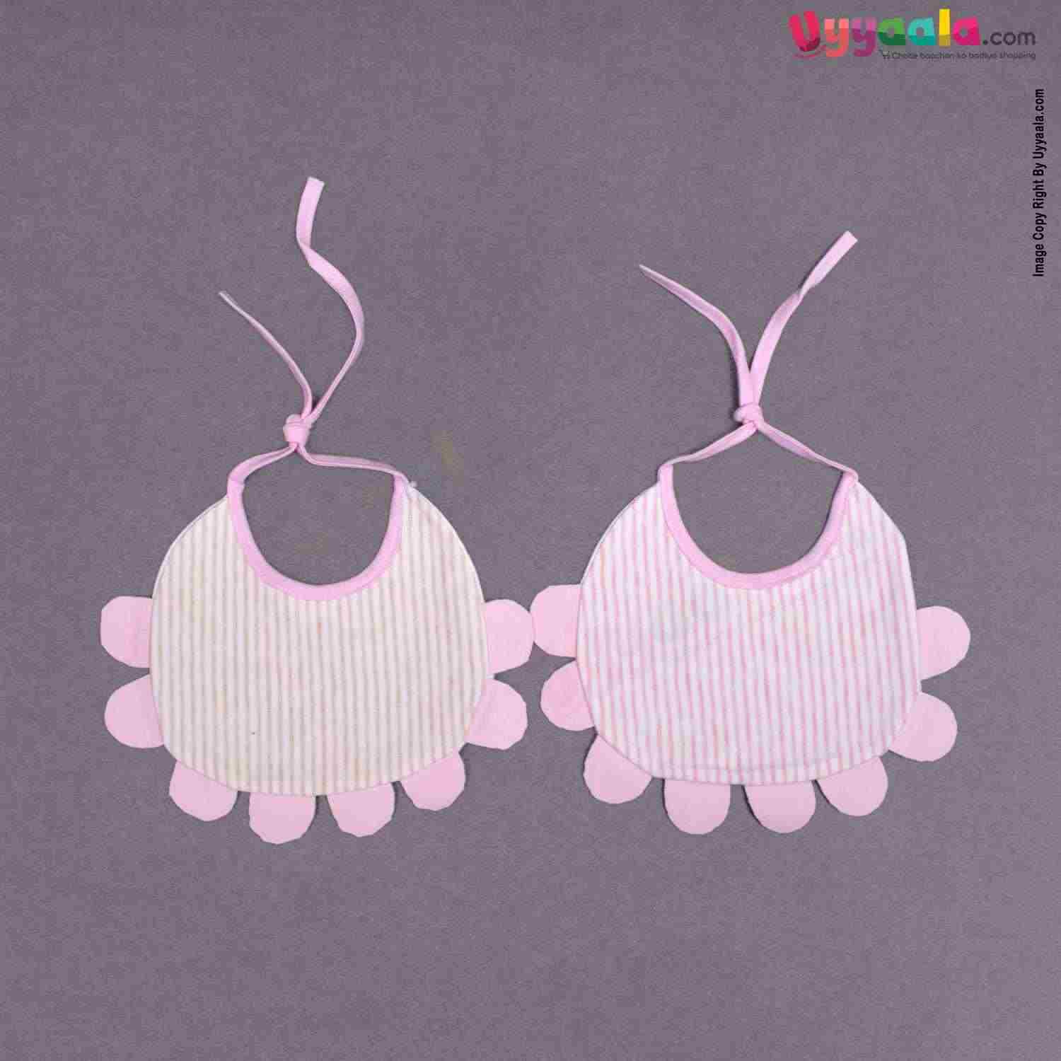 Baby Bib Soft Cotton Hosiery with Cute Kitty Print Pack of 2, Size(17*23cm)-White & Pink