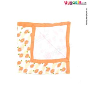 Four Layered Muslin  Wrapper with Border , Lime Print for Babies 0+m Age, Size(116*101cm)-White