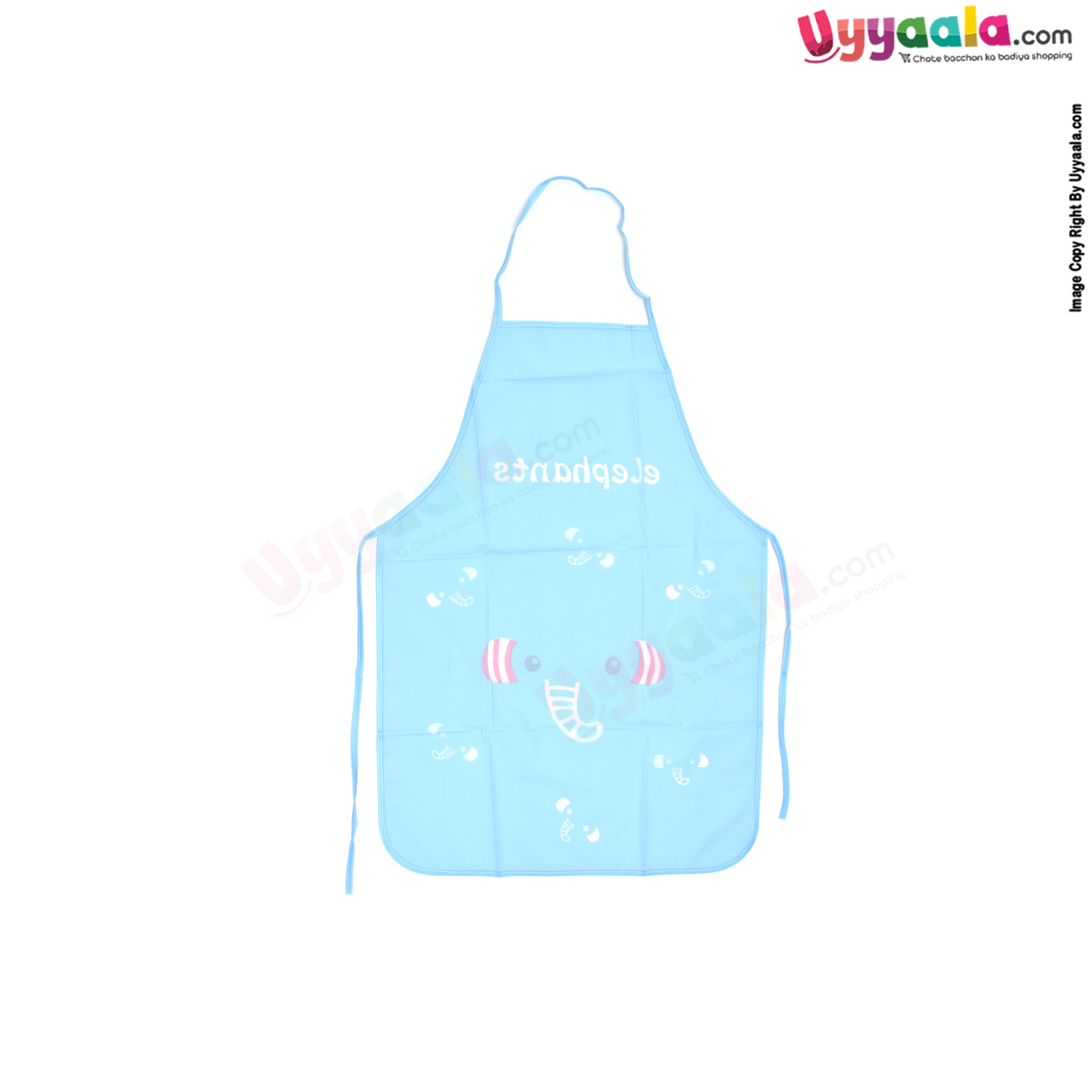 Anya Baby Feeding Bib Tying Model  PVC with Elephant Print for 6m- 2y Age, Size (47*68cm)- Blue