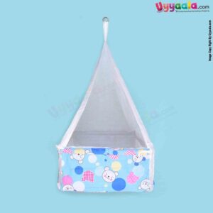 SNUG UP Baby Hanging cradle (Zola) Box Model with Steel Pipes & zipped Mosquito Net, Detachable Bed, premium quality, Blue with Cat Print, 0m+ upto 15kgs