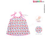 Baby Premium Quality Cotton Sleeve Less Newborn Frock Tying Model, Strawberry Print, Pink , Newborn (0-30days)