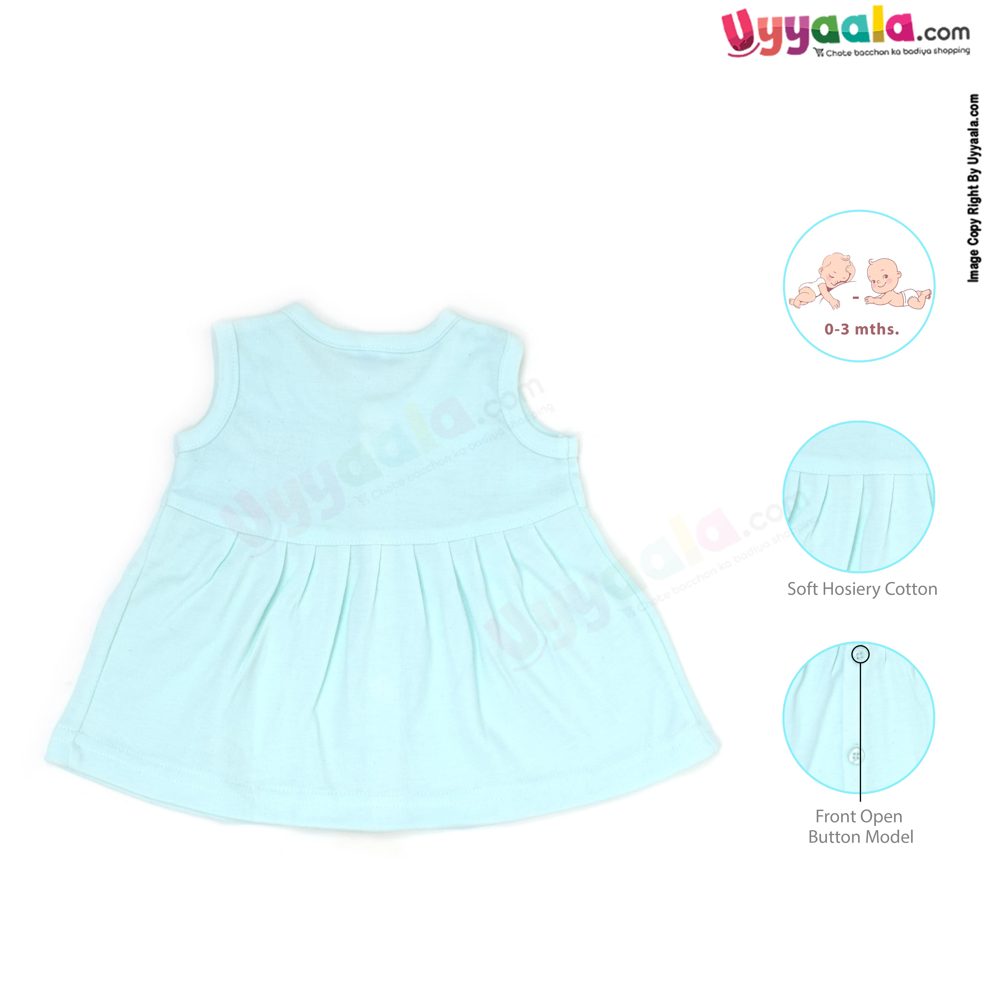 MOMMAS Sleeveless Baby Frock, Front Opening Button Model, Premium Quality Cotton Baby Wear, (3-6M)