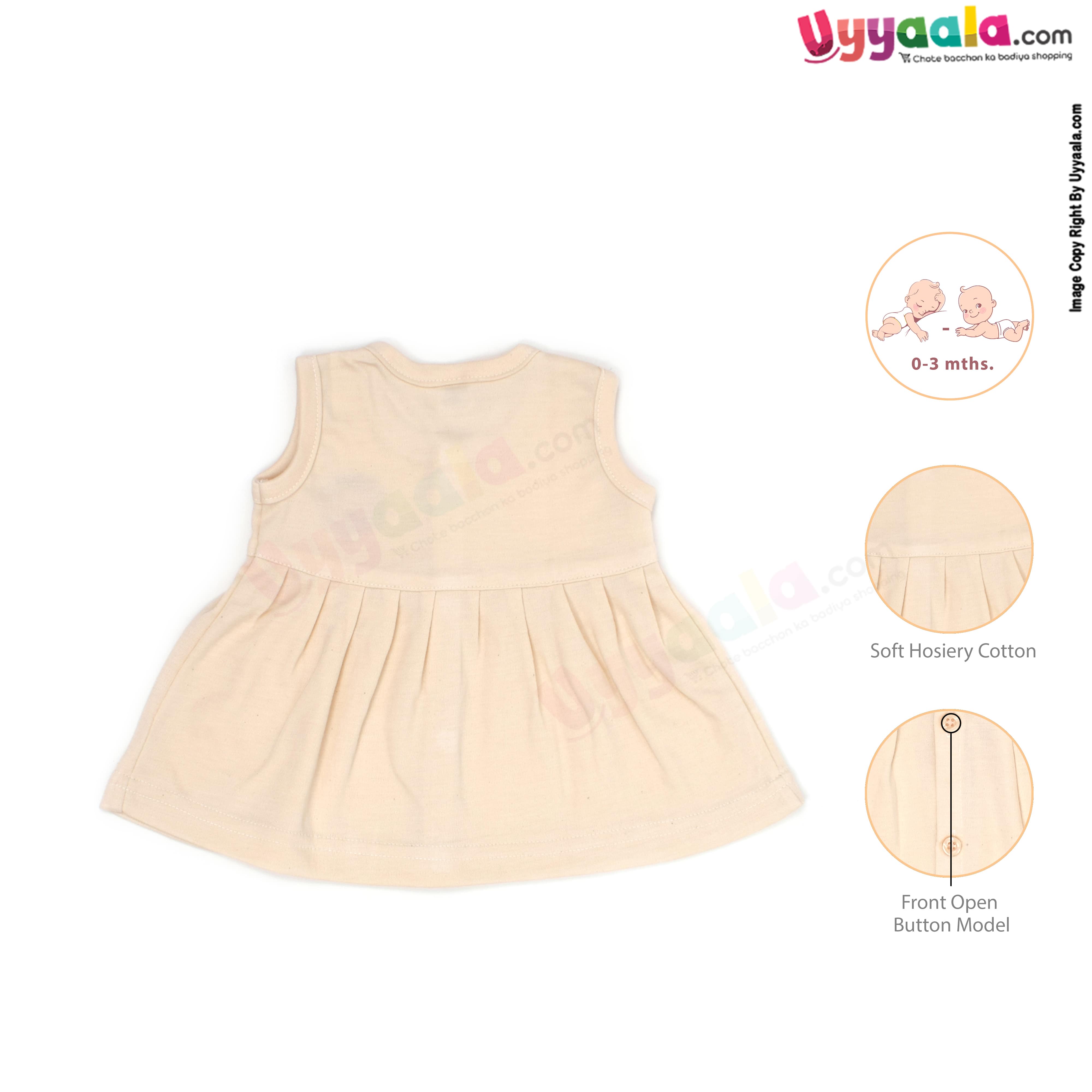 MOMMAS Sleeveless Baby Frock, Front Opening Button Model, Premium Quality Cotton Baby Wear, (3-6M)