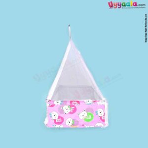 SNUG UP Baby Hanging cradle (Zola) Box Model With Steel Pipes & zipped Mosquito Net, Detachable Bed, premium quality, Pink With Bear Print, 0m+ upto 15kgs