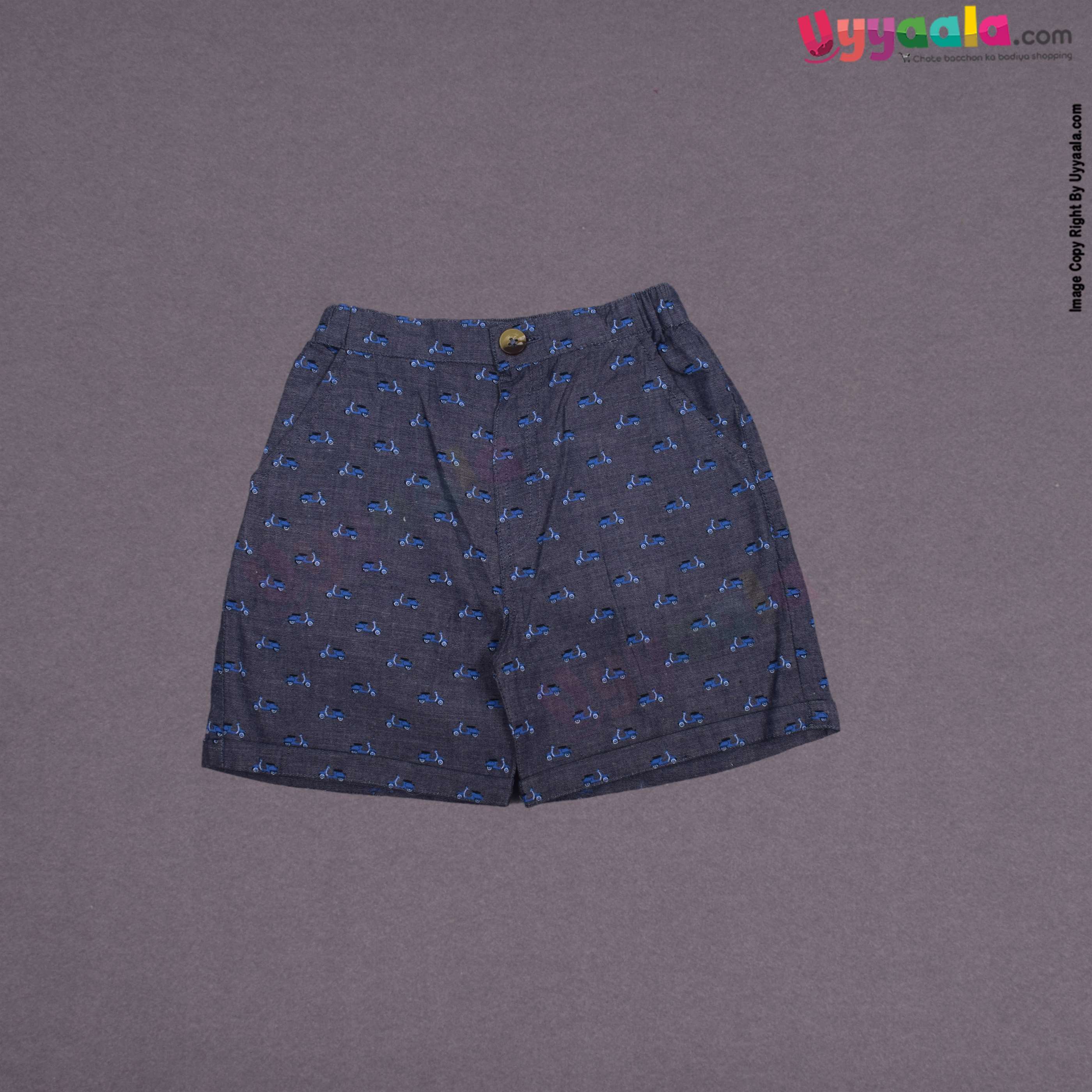 TOFFY HOUSE Party wear dress set for baby boy with scooters print- blue and gray